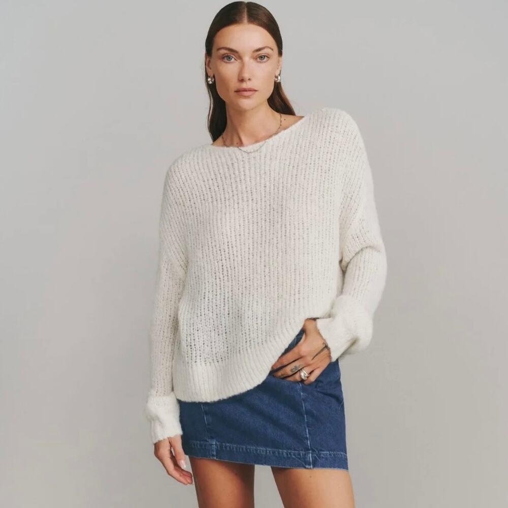 Cream Reformation Kaya Oversized Alpaca Merino Blend Sweater Open Knit Size XS